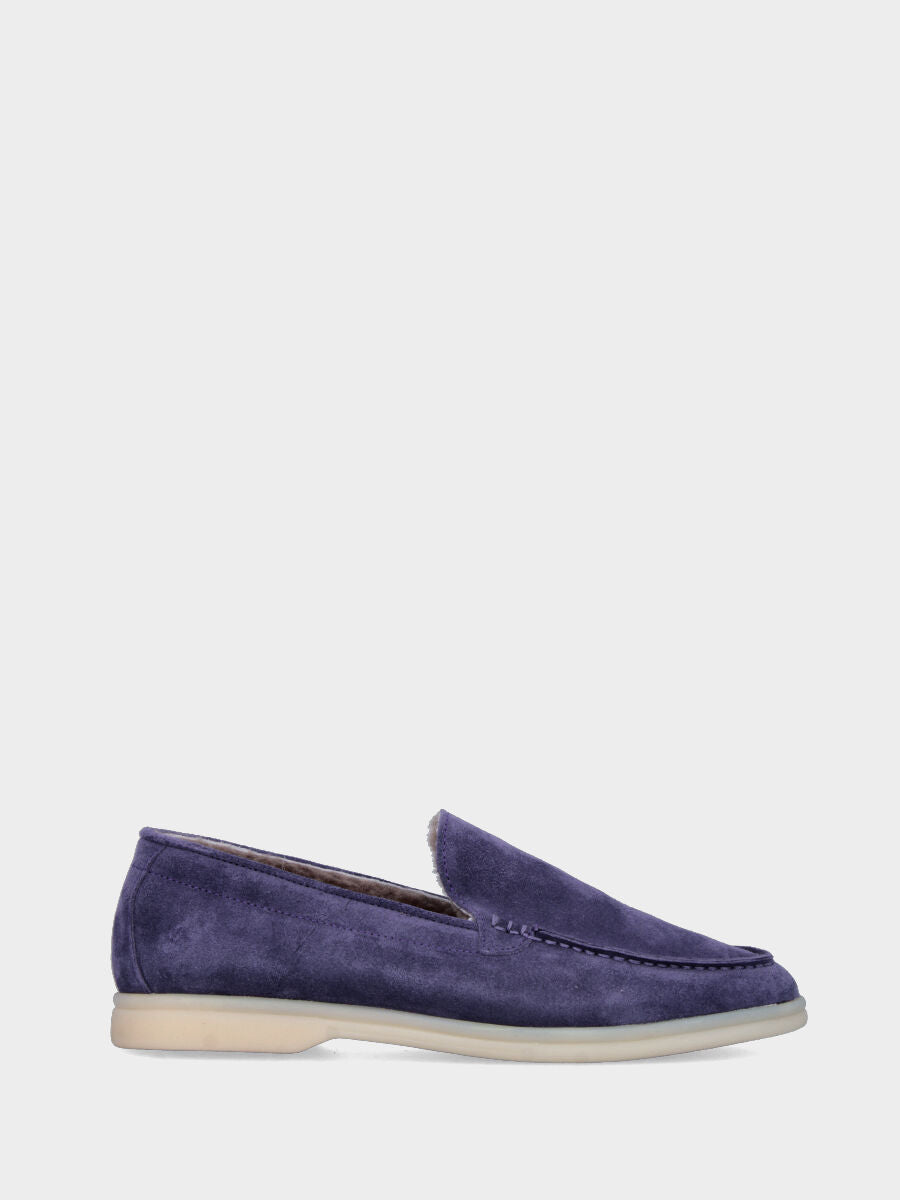 Mocassin violet en cuir avec doublure en fourrure
