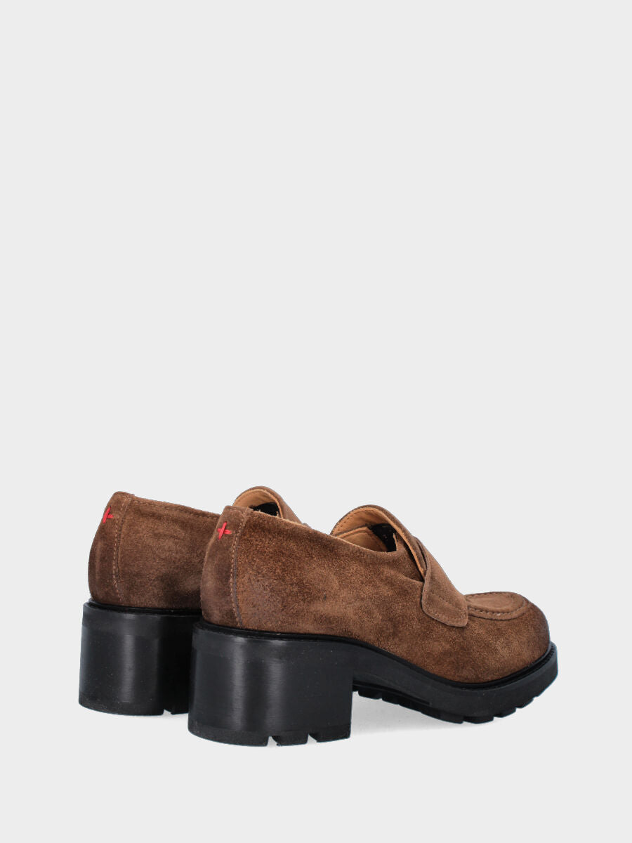 Brown velour moccasin with lug sole