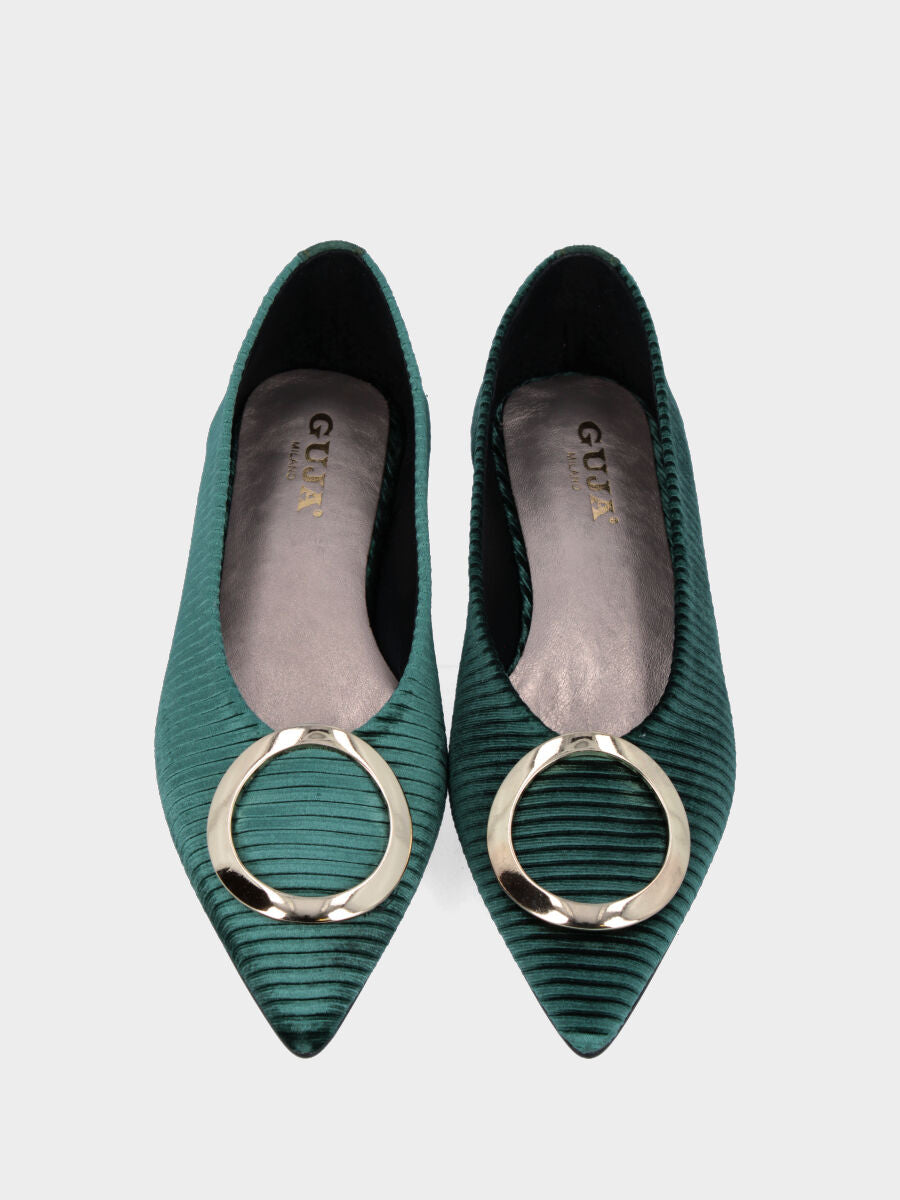 Ballerina verde in velluto con accessorio ad anello
