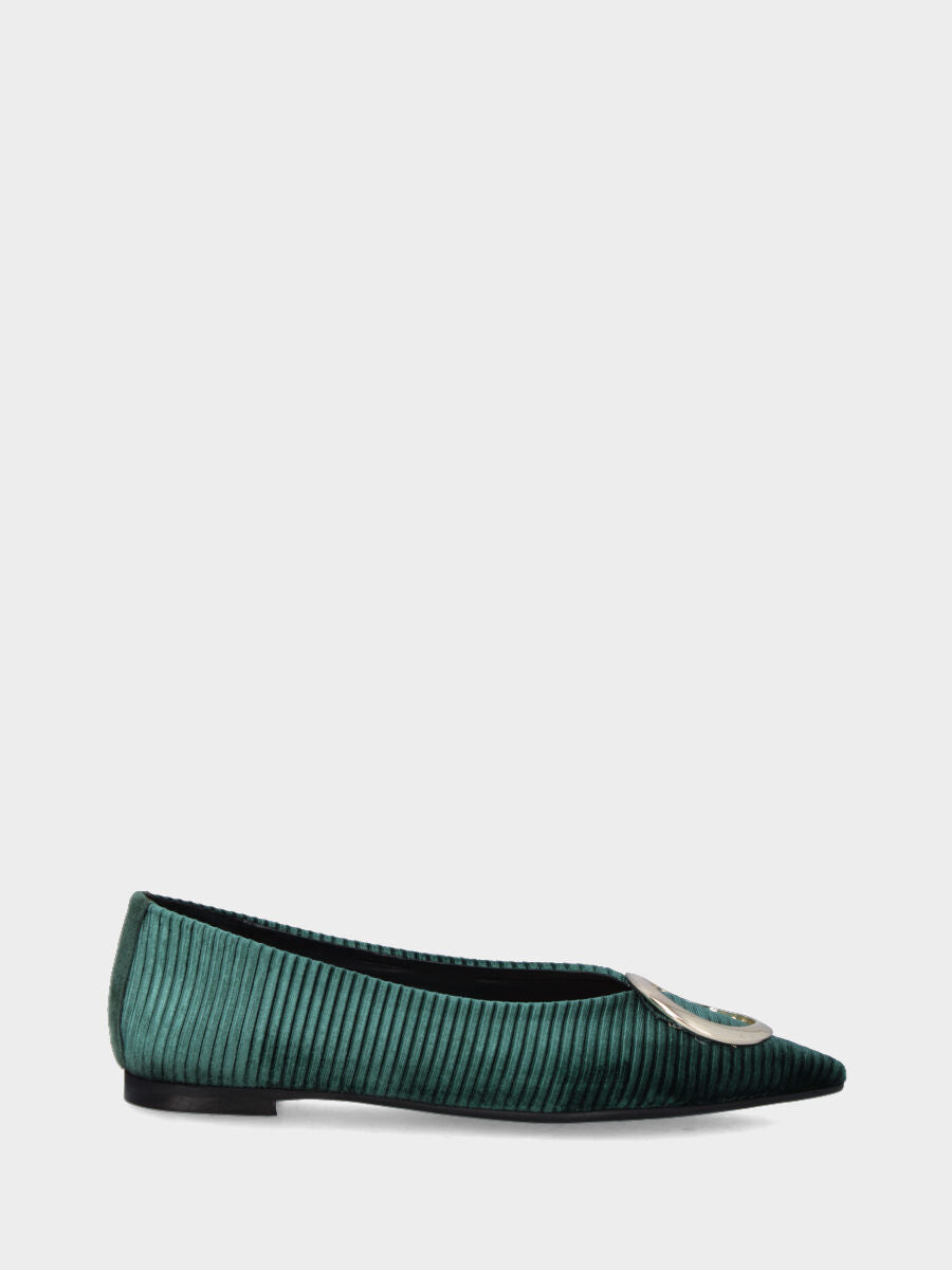 Ballerina verde in velluto con accessorio ad anello