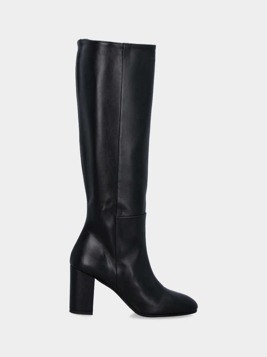 Black leather boot with side and ankle stitching