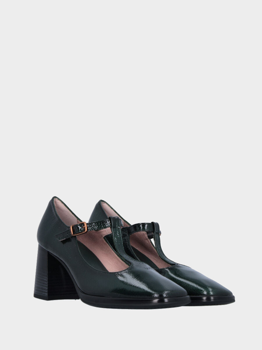 Décolleté verde in vernice con tacco laccato con venature modello charleston