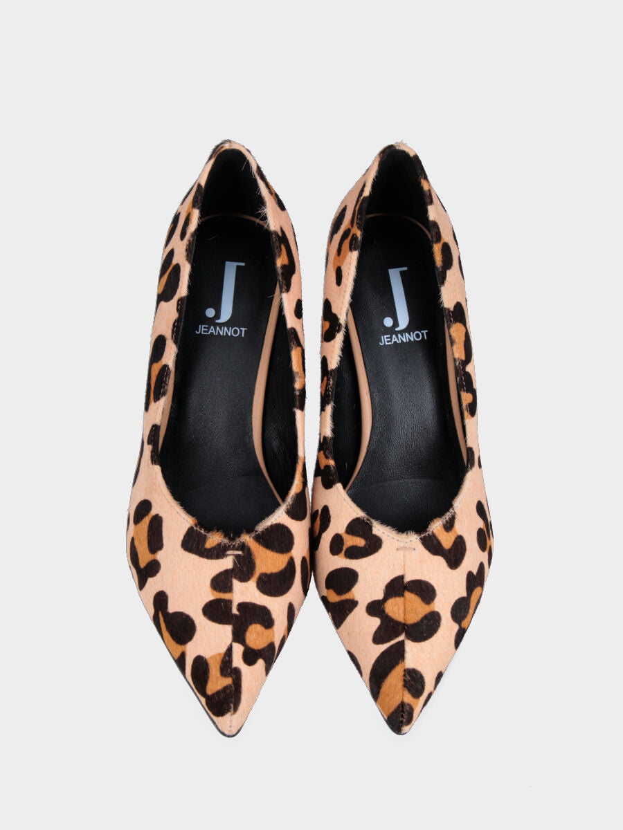 Animal print leather pumps with spool lacquered heel