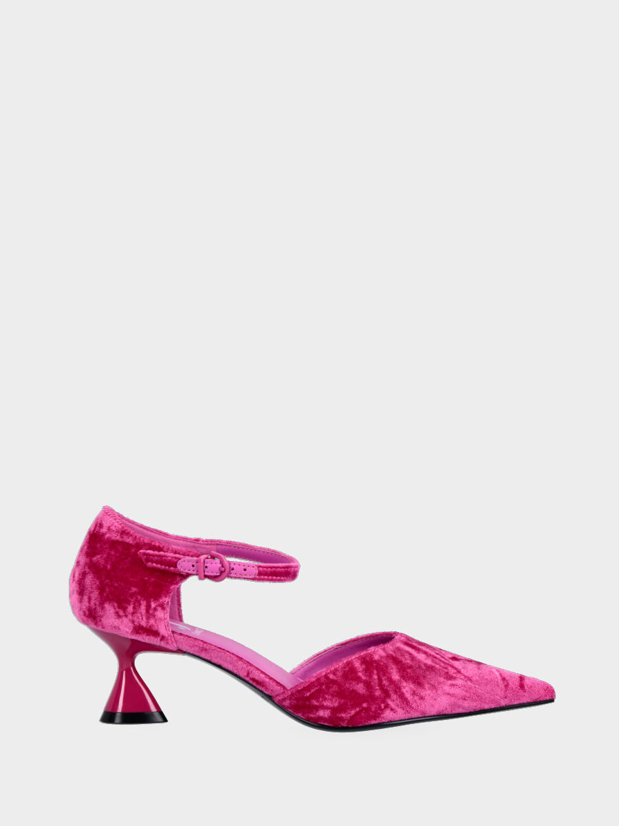 Décolleté fucsia in velluto a bebè con tacco a rocchetto