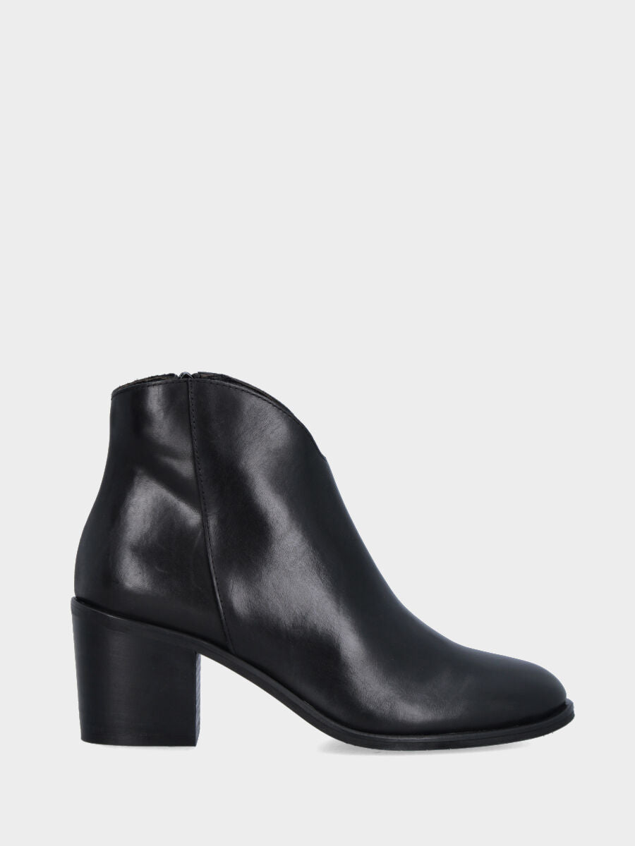 Bottine noire en cuir à bout arrondi