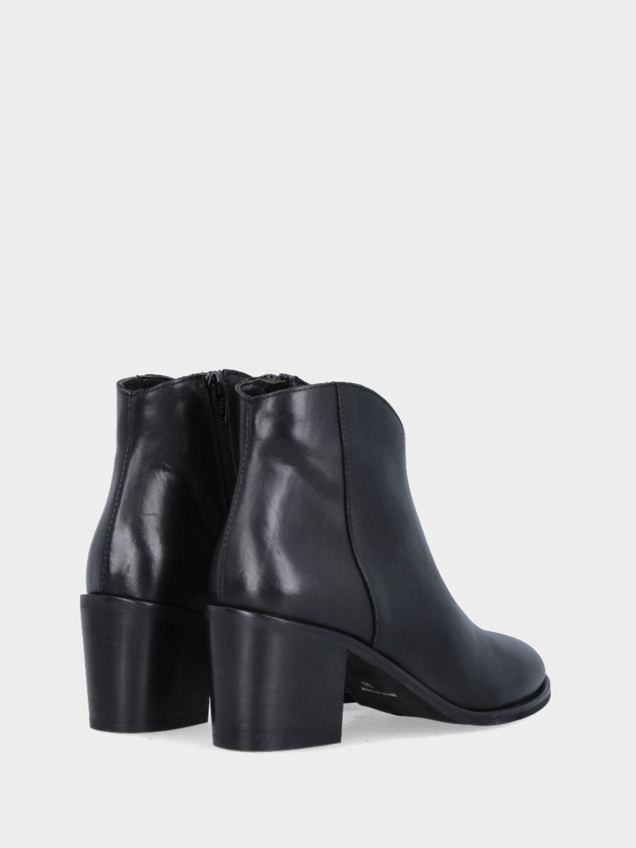 Bottine noire en cuir à bout arrondi