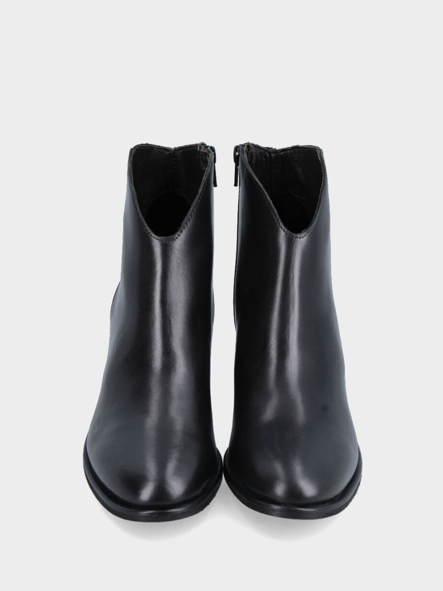 Bottine noire en cuir à bout arrondi