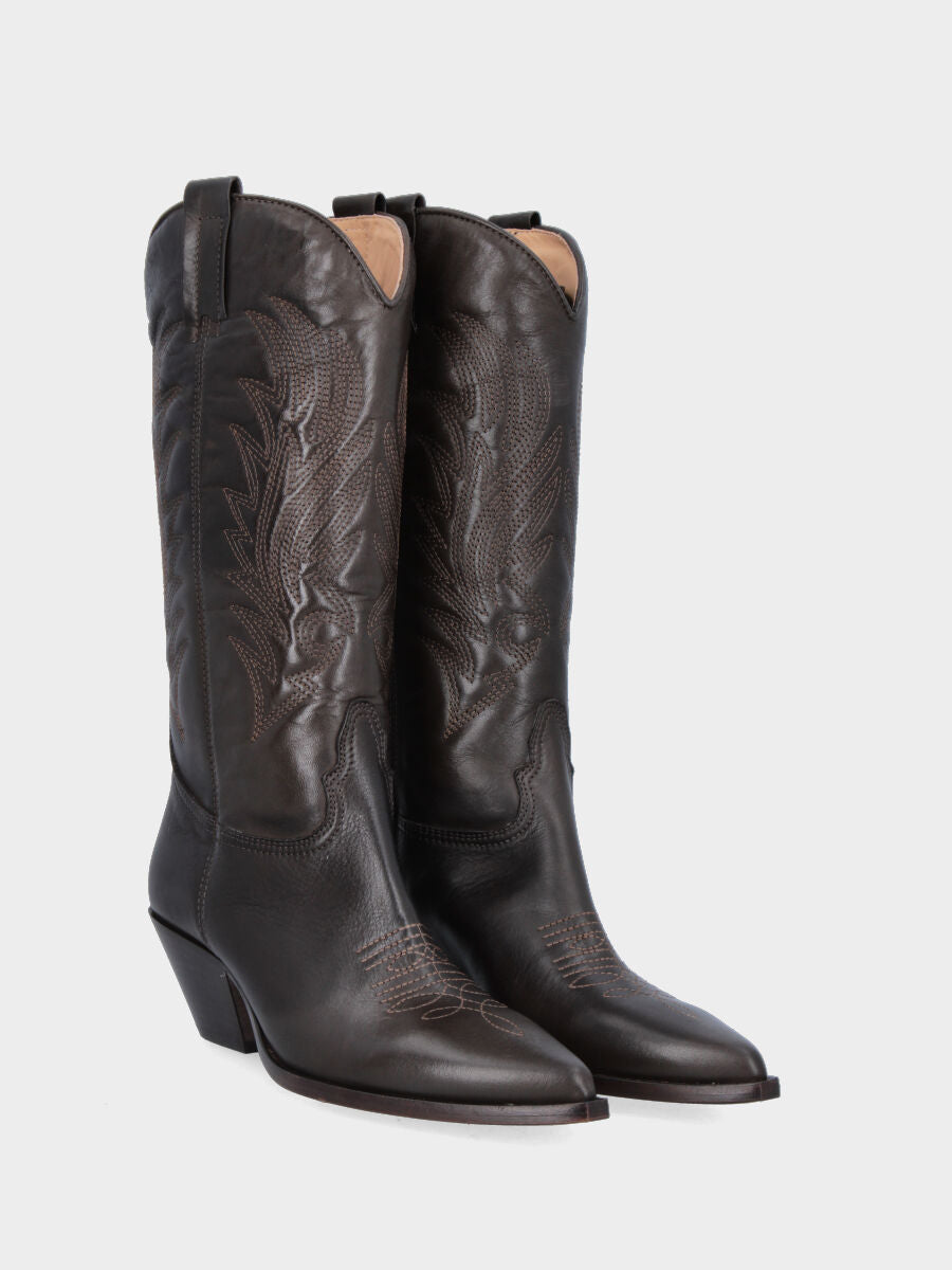 Brown leather Campero with puffed shaft and flame stitching