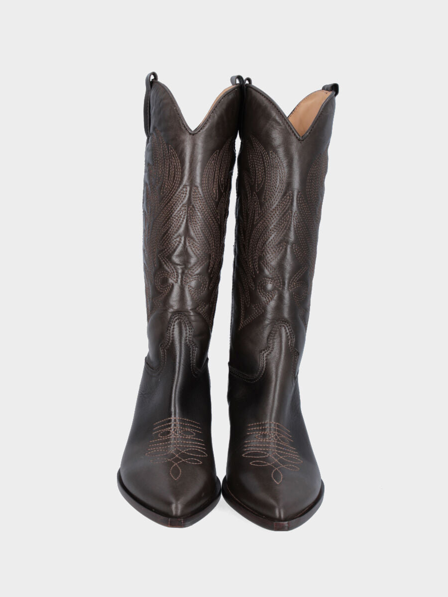 Brown leather Campero with puffed shaft and flame stitching