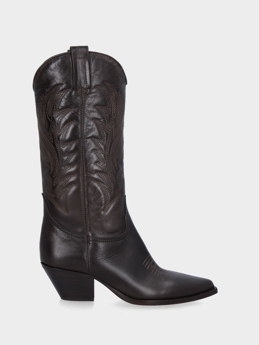 Brown leather Campero with puffed shaft and flame stitching