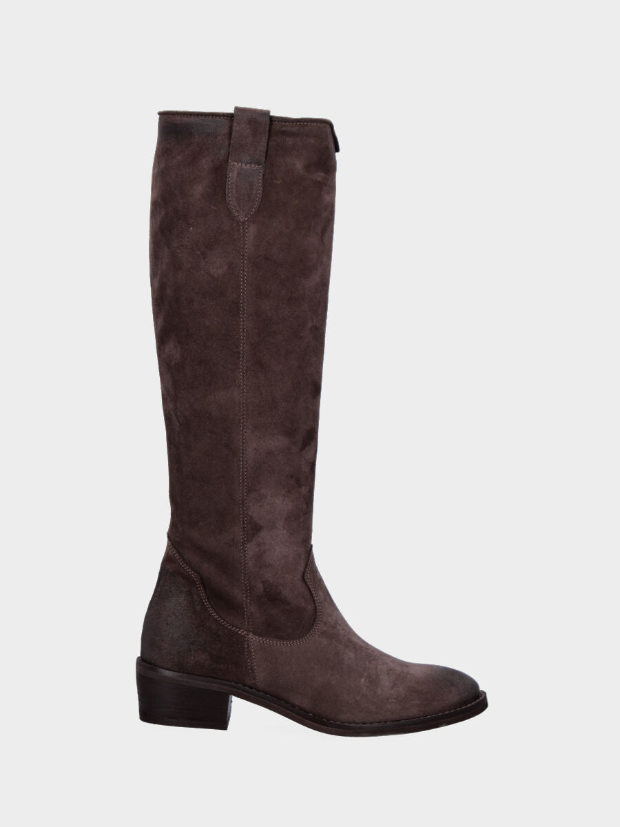 Botte marron en cuir avec tige semi-tube