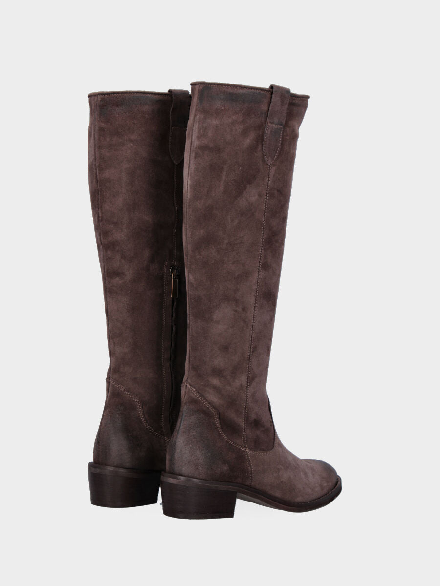 Botte marron en cuir avec tige semi-tube
