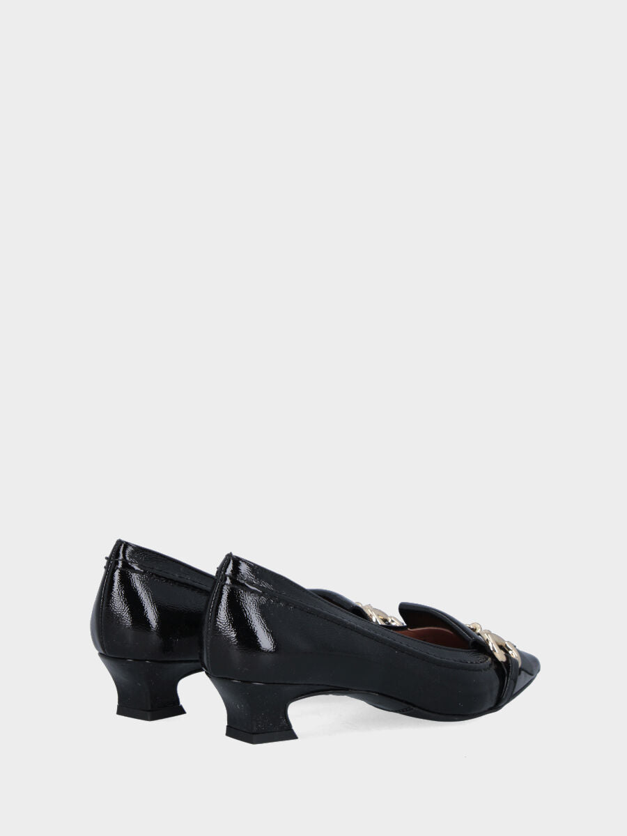 Schwarze Pumps aus Naplak mit Fransen und Schnalle