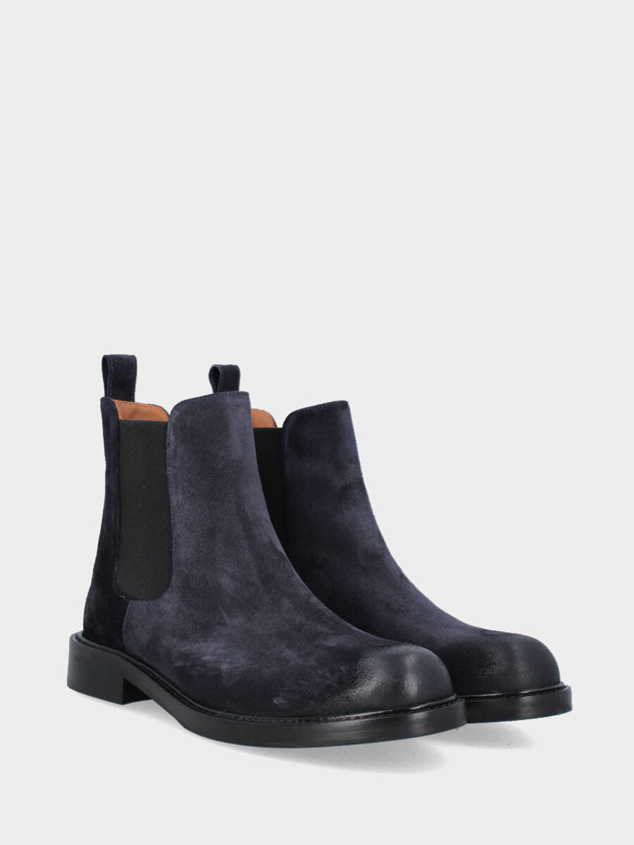 Stivaletto blu in pelle con tomaia liscia effetto brunito