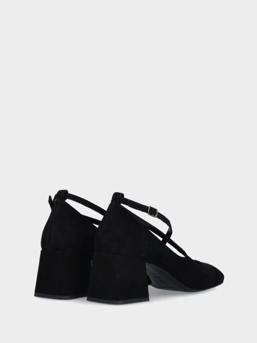 Black leather open pumps with crossed straps