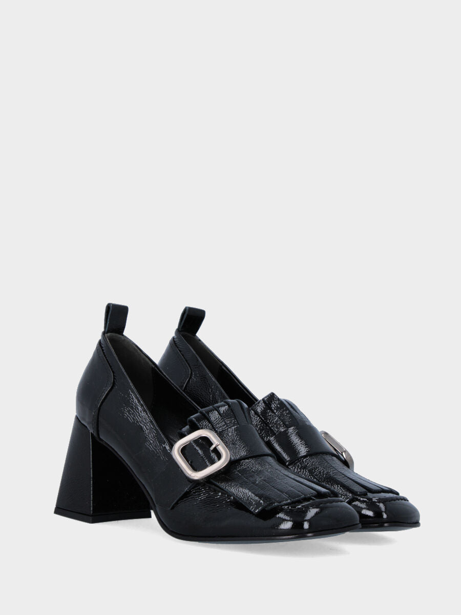 Black naplak moccasin with fringe and buckle