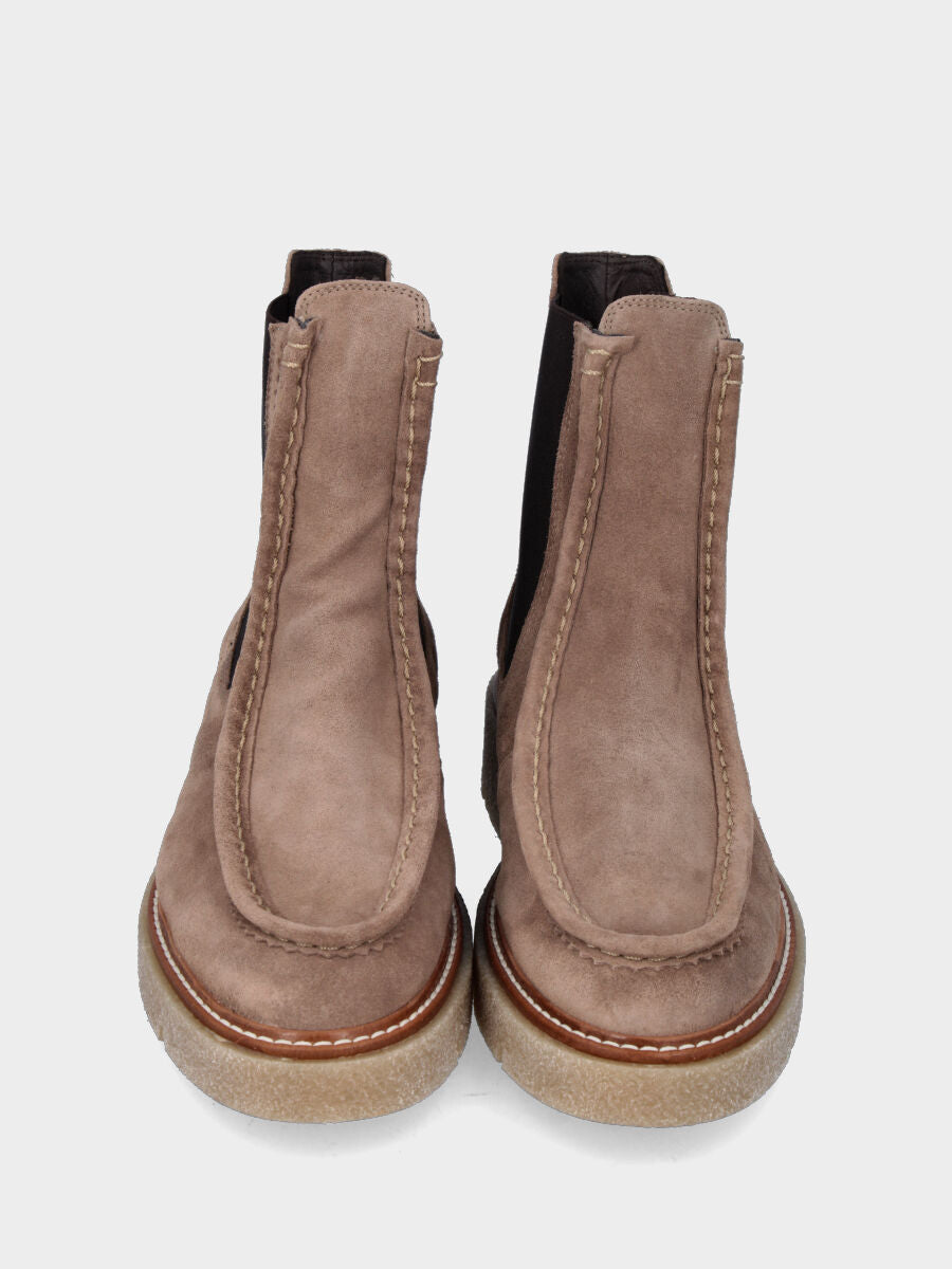 Stivaletto indianino beige in velour con bordatura a rilievo