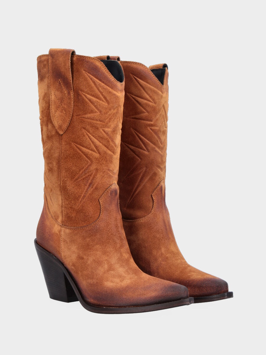 Campero marrone in pelle con imbottiture a stella