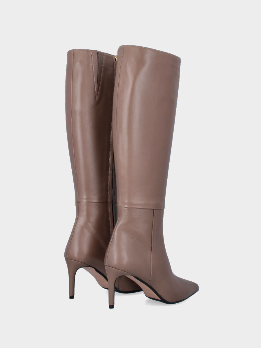 Stivale beige in pelle con cerniera e tacco a stiletto 75