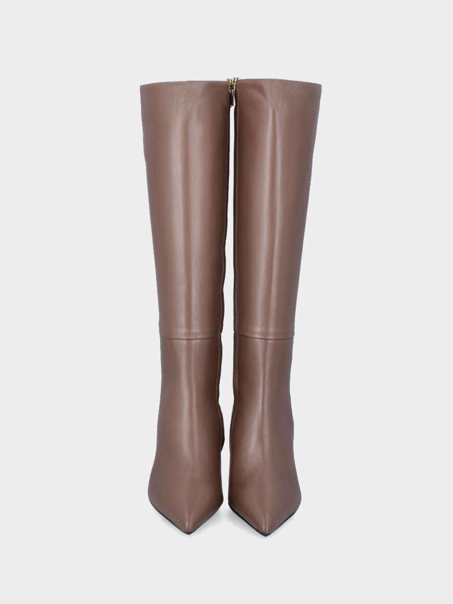 Stivale beige in pelle con cerniera e tacco a stiletto 75