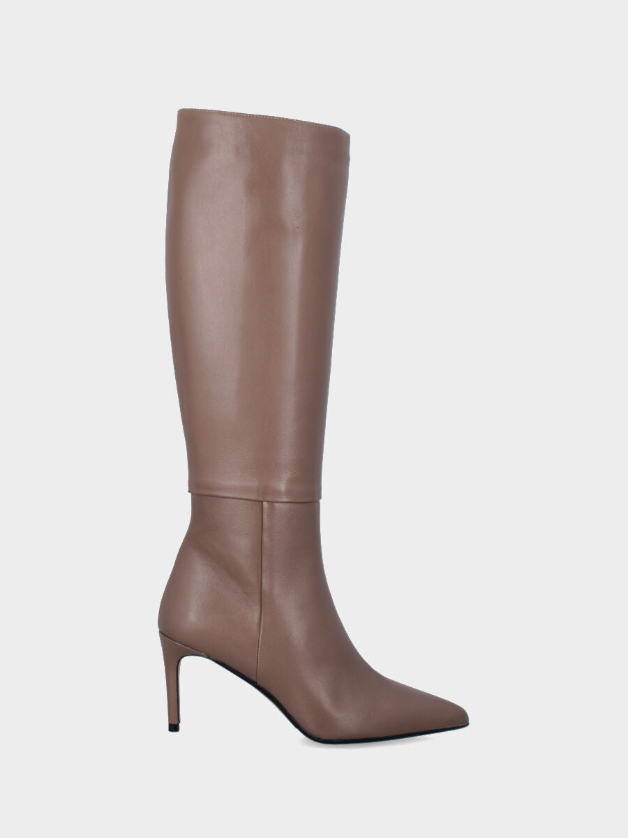 Stivale beige in pelle con cerniera e tacco a stiletto 75