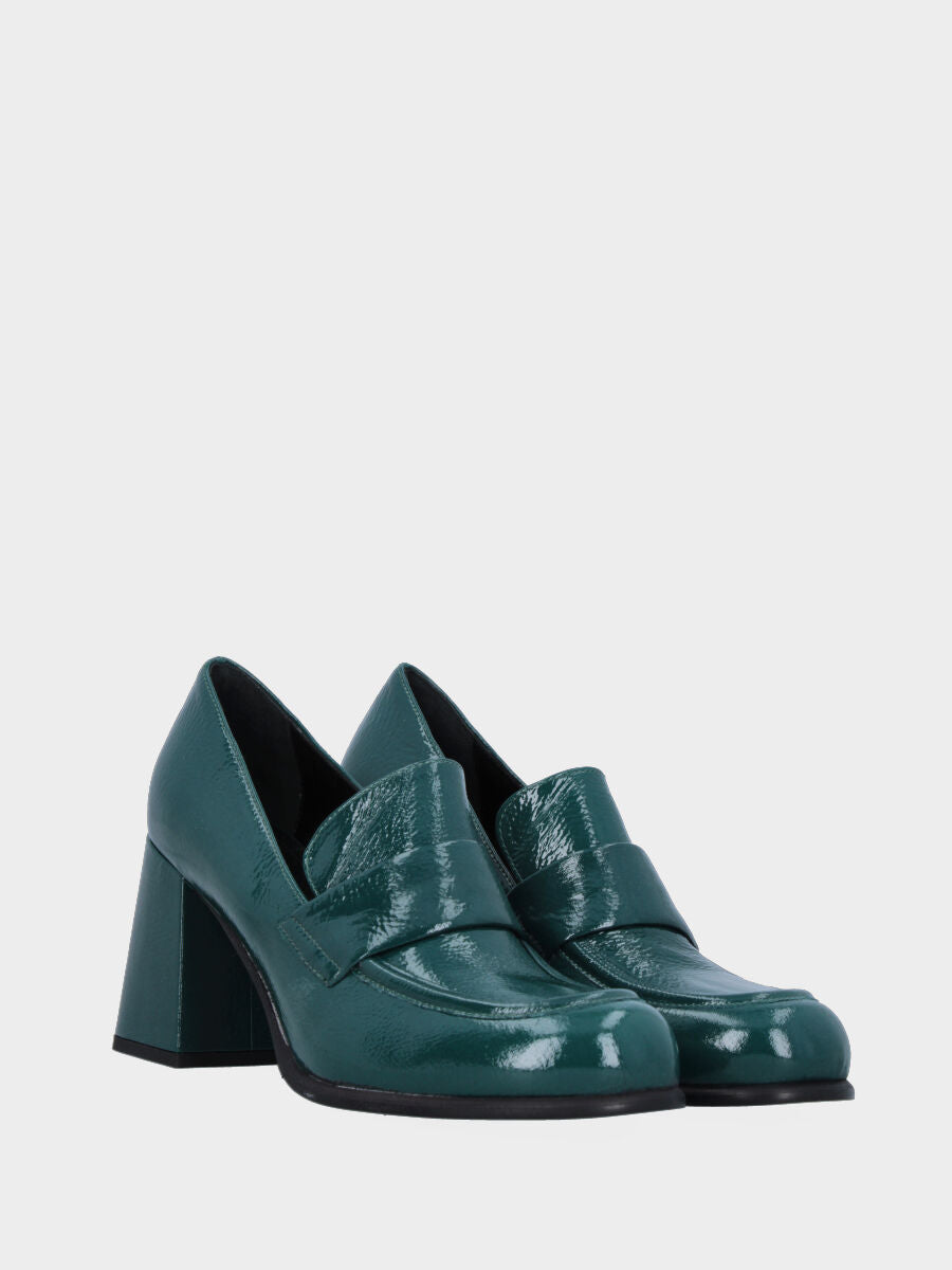 Shiny leather teal moccasin with strap