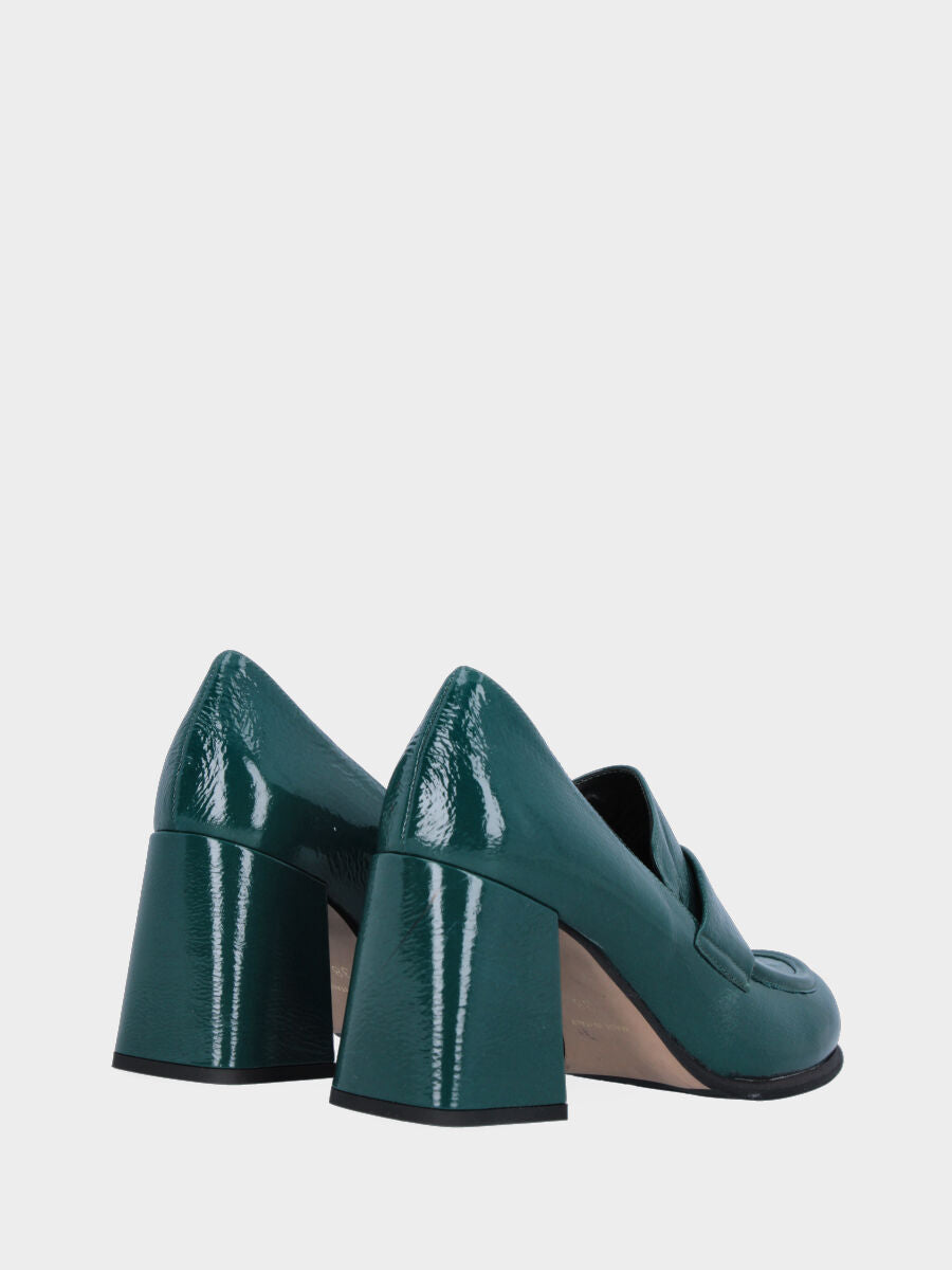 Shiny leather teal moccasin with strap