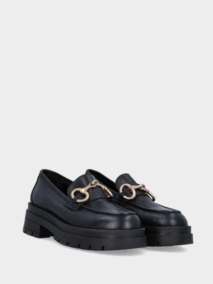 Mocassino combat nero in pelle con morsetto