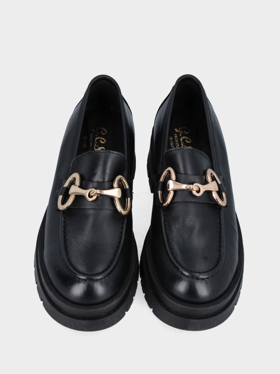 Mocassin combat noir en cuir avec morsetto