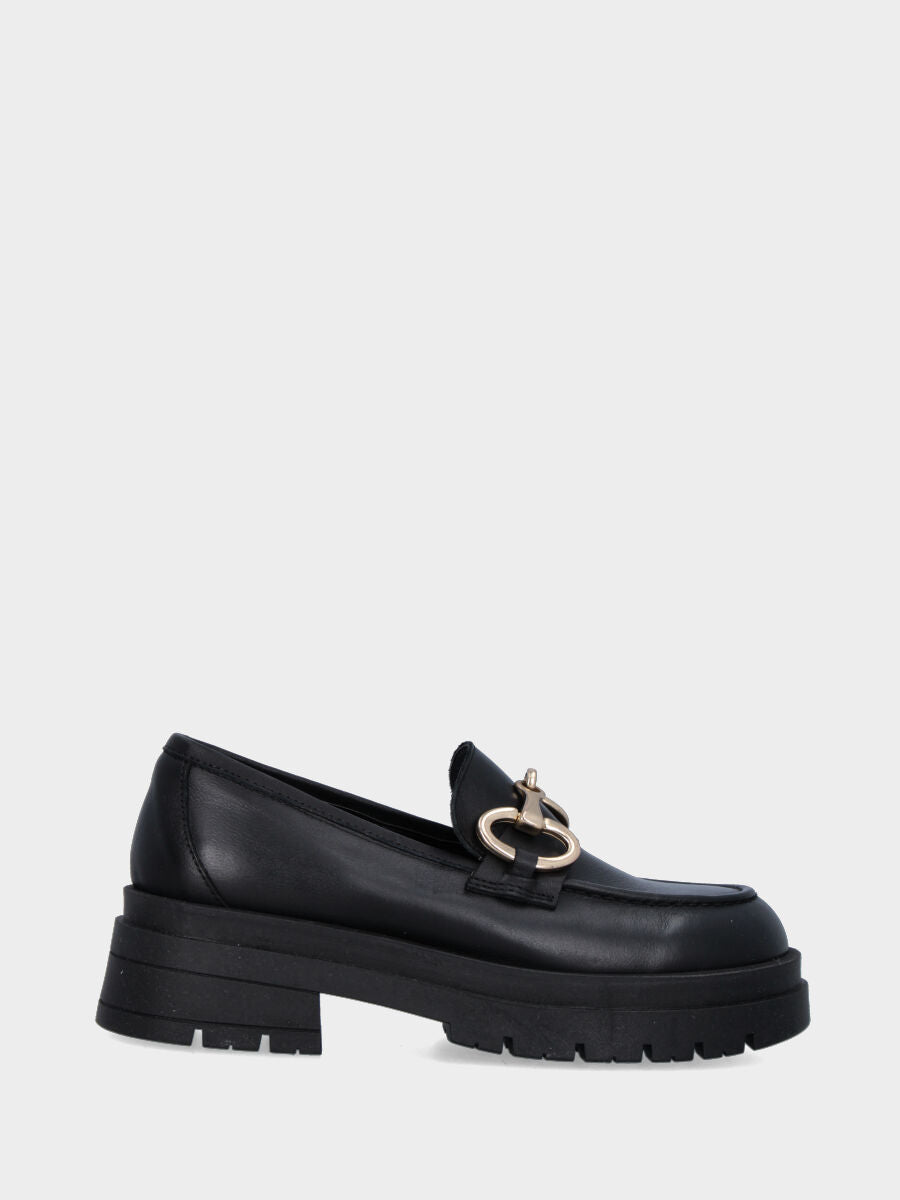 Mocassin combat noir en cuir avec morsetto