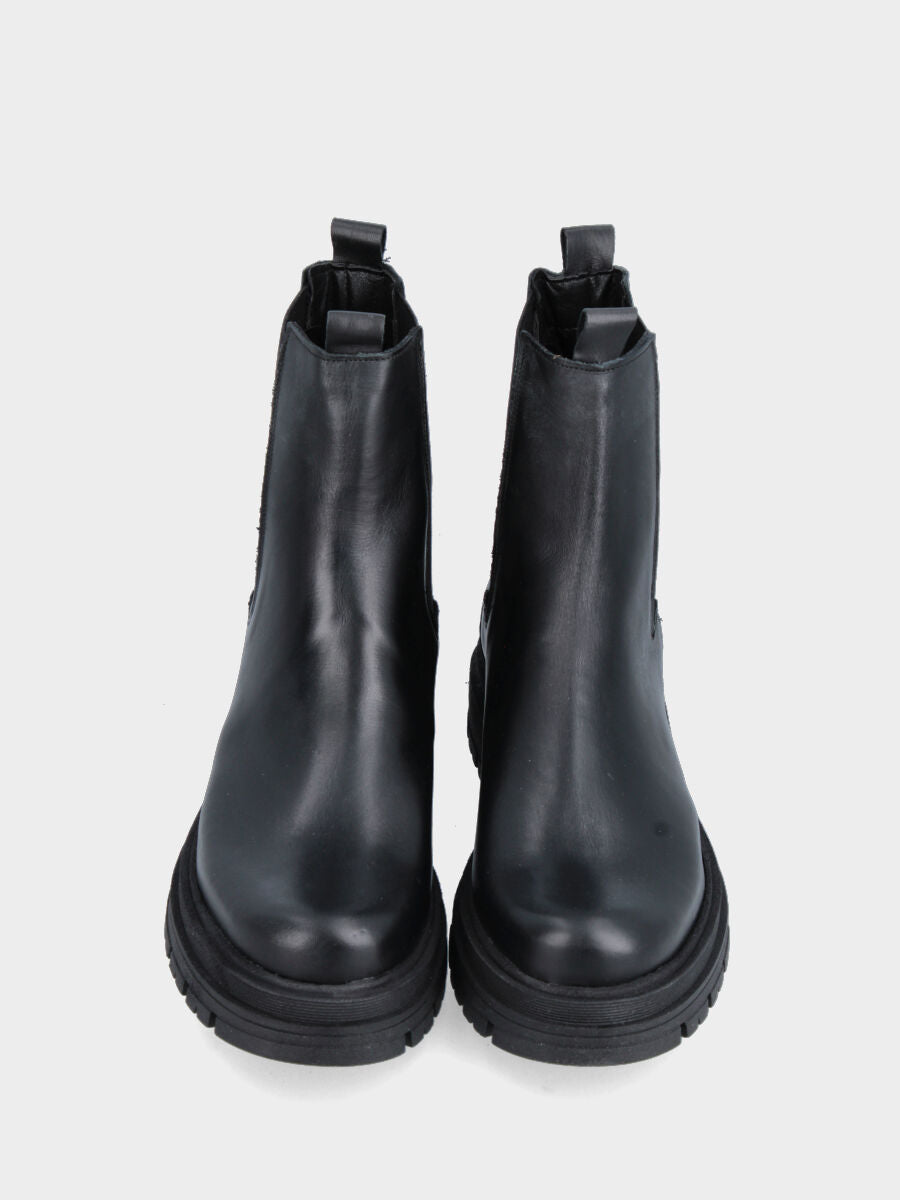 Black leather beatle ankle boot with rubber sole