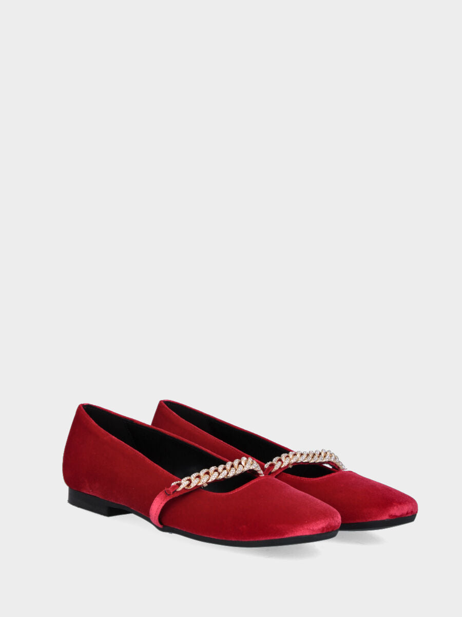 Rote Ballerina aus Samt mit Kettchen