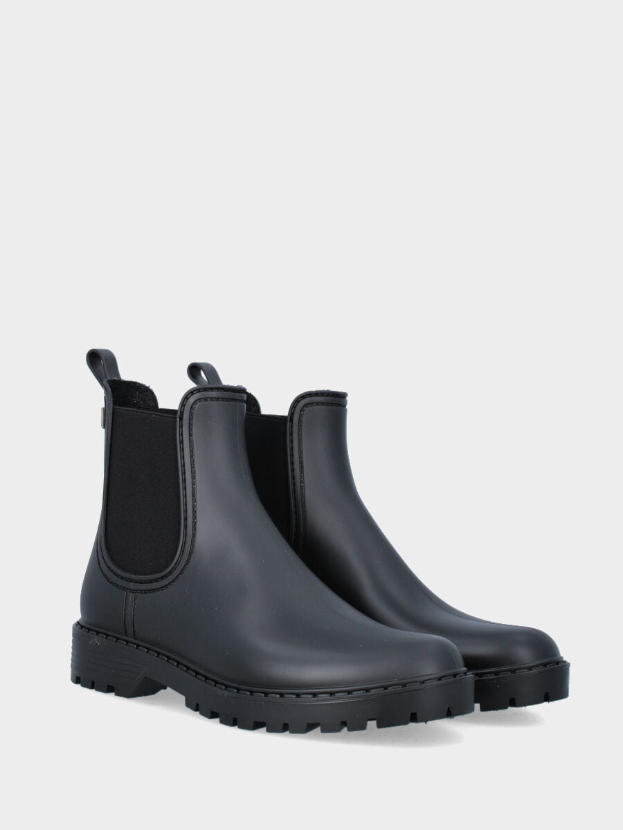 Stivaletto nero in gomma da pioggia con elastici laterali