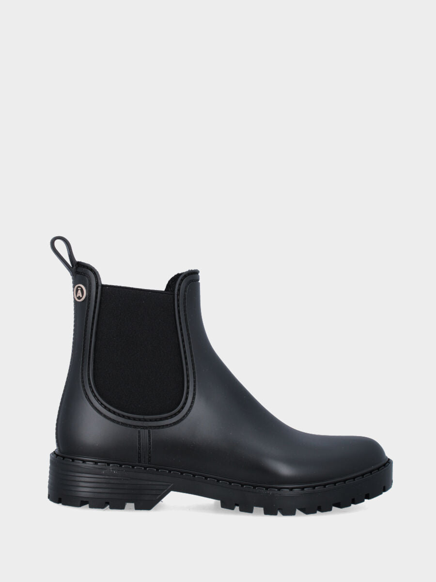 Stivaletto nero in gomma da pioggia con elastici laterali