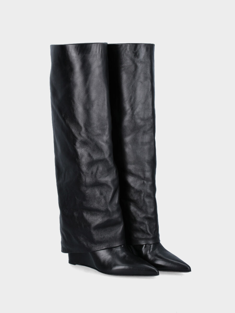 Botte noire en cuir à tige retournée