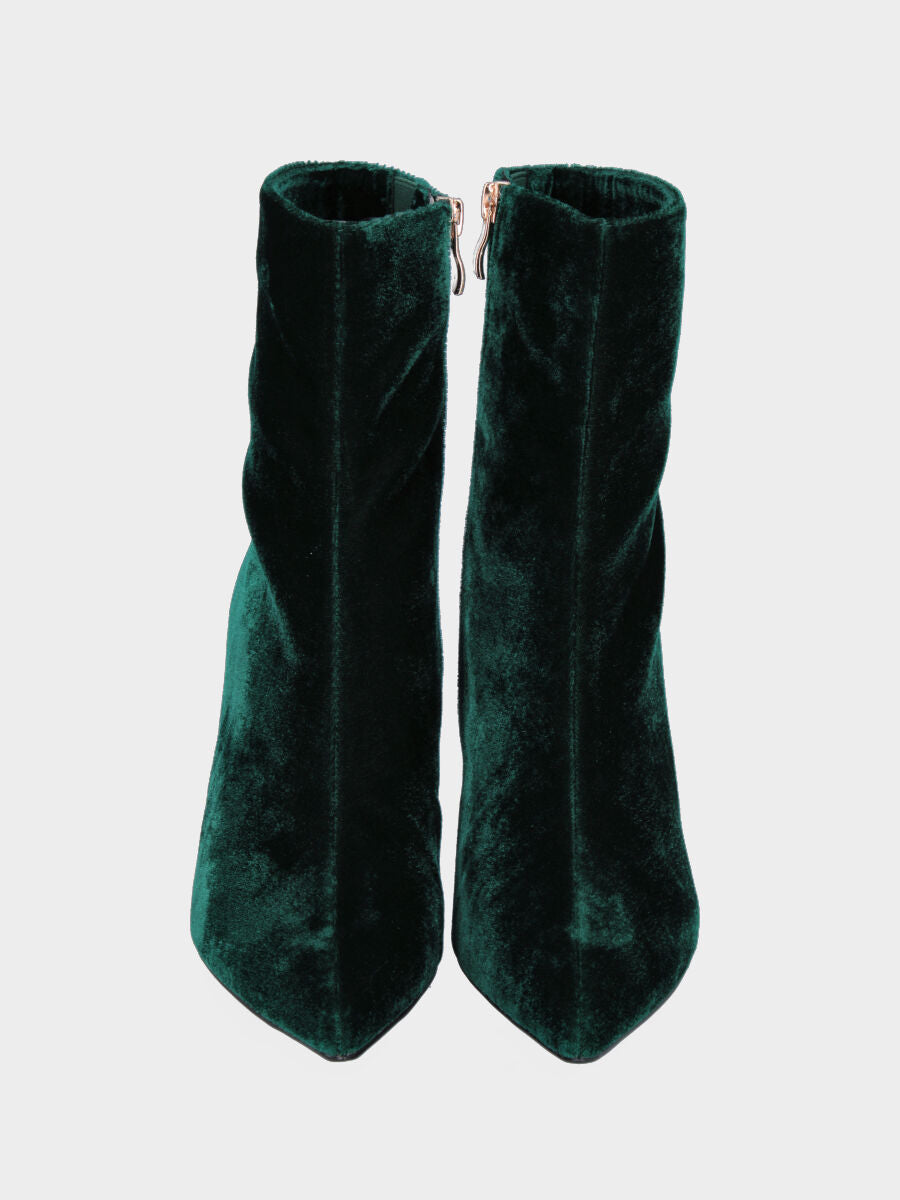 Grüner Samt-Stiefelette mit dünnem Absatz