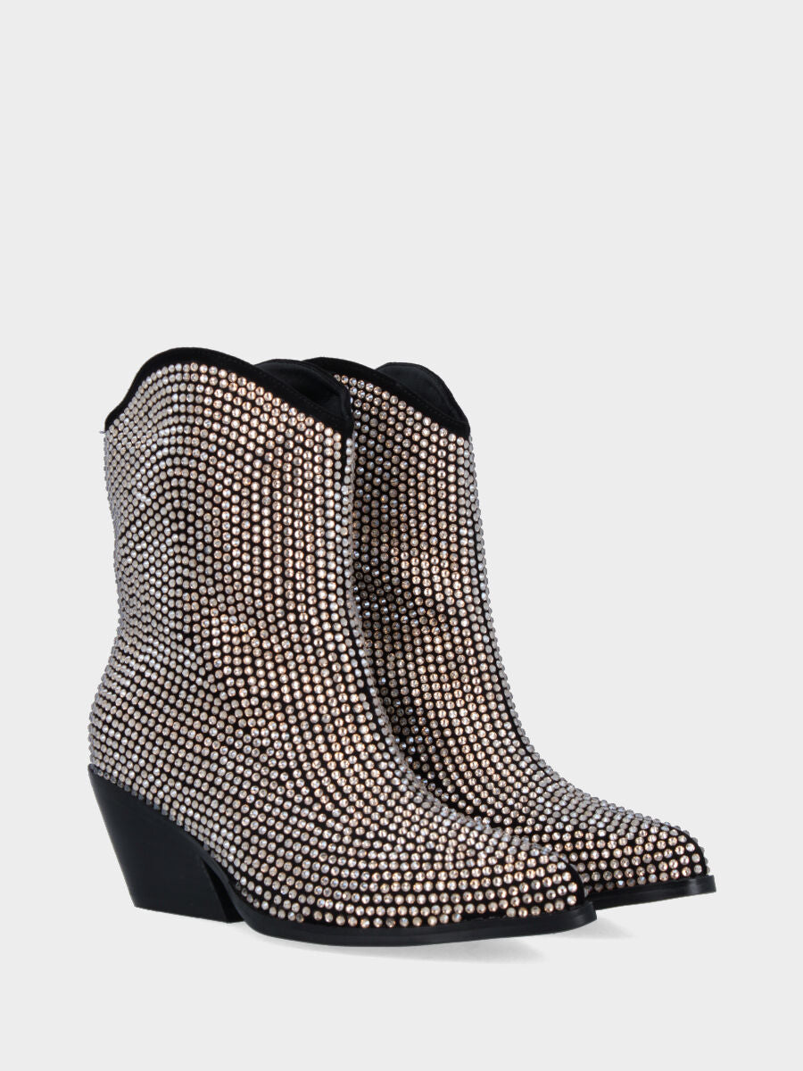 Campero silberner Lederslipper mit Strasssteinbesatz