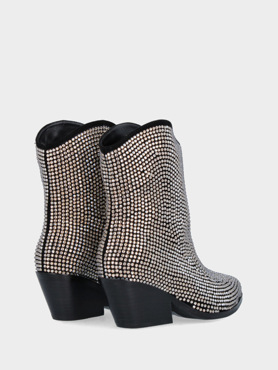 Campero silberner Lederslipper mit Strasssteinbesatz