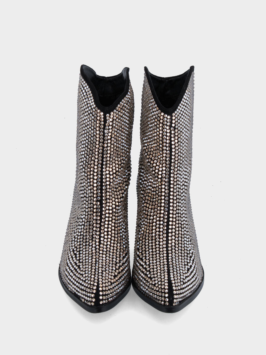 Campero silberner Lederslipper mit Strasssteinbesatz