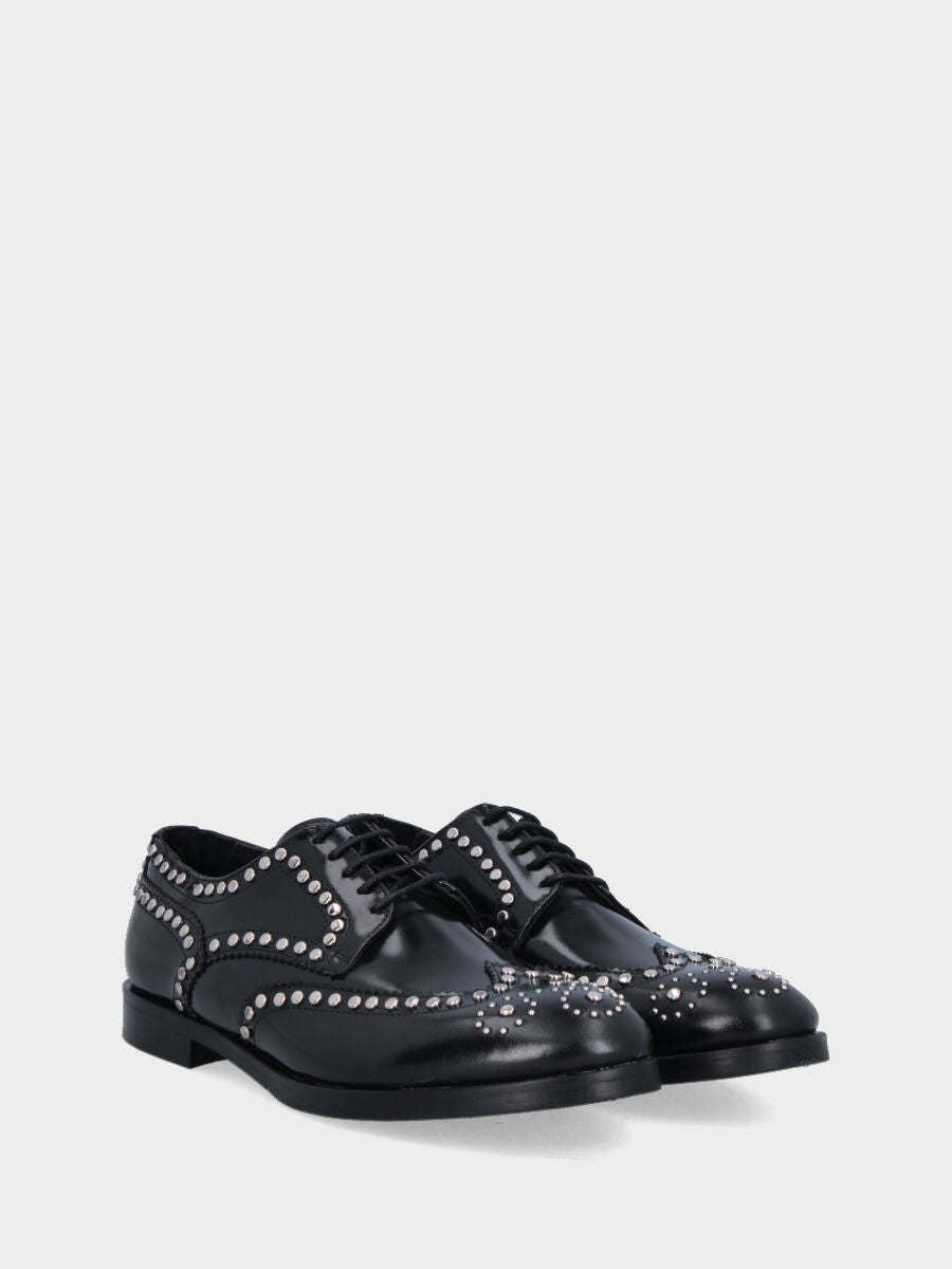 Black leather ankle boots with studs