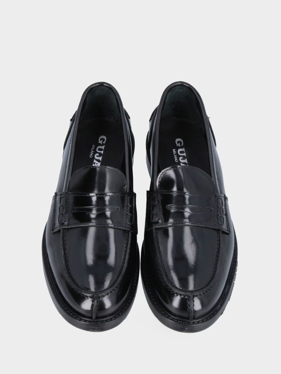 Mocassin noir en cuir modèle collège