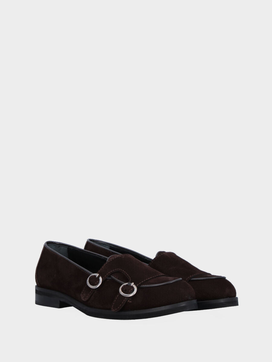 Mocassino marrone in pelle con pattina con doppie fibbie