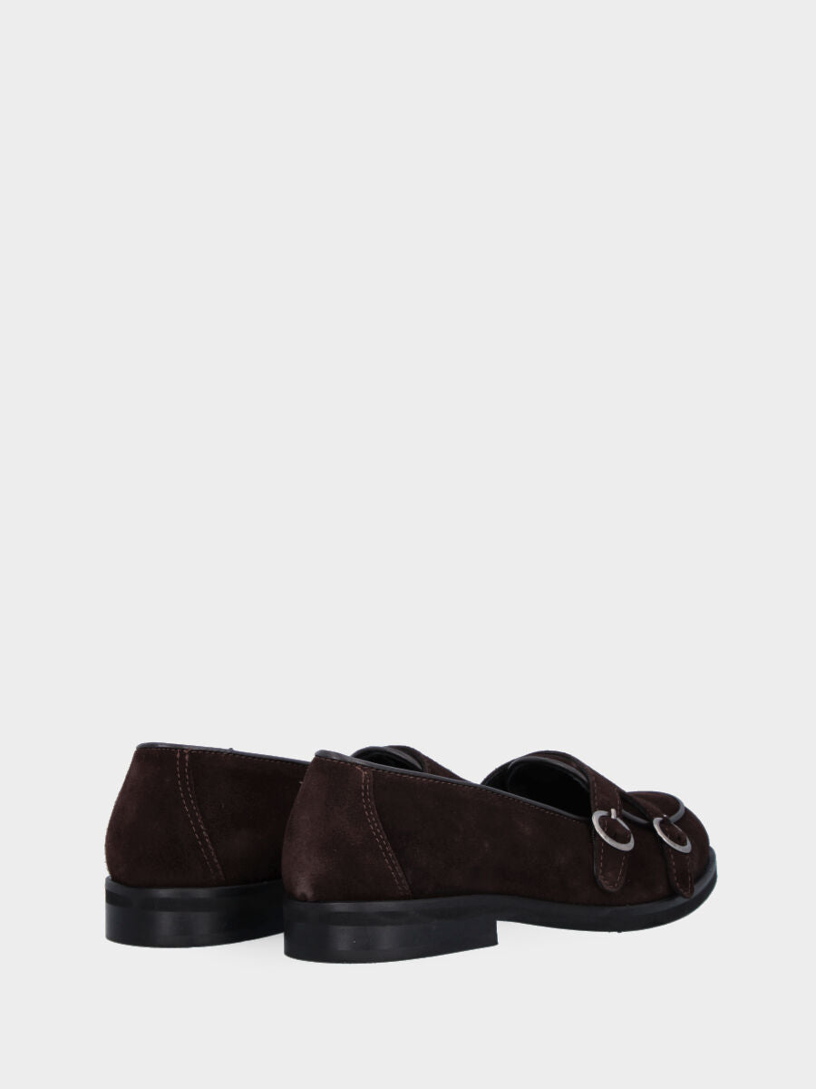 Mocassino marrone in pelle con pattina con doppie fibbie