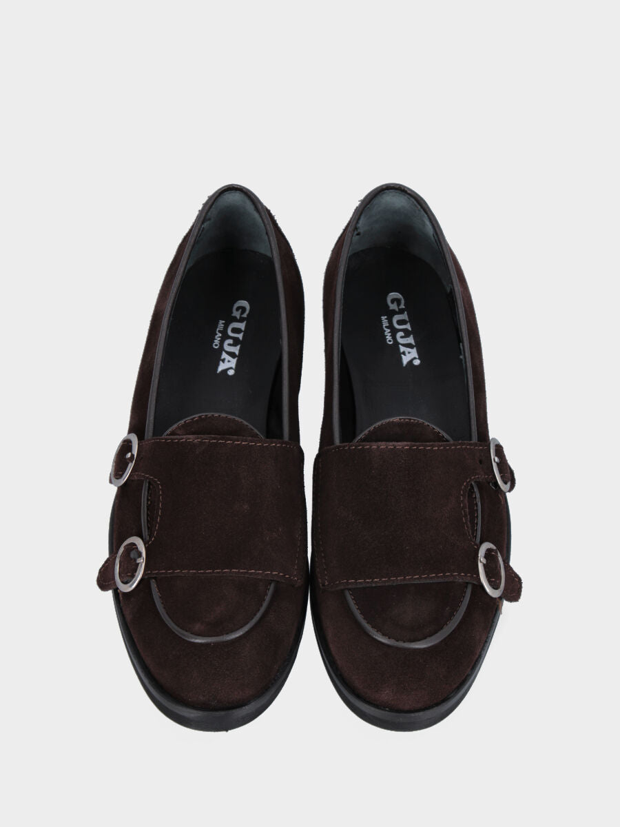 Mocassino marrone in pelle con pattina con doppie fibbie
