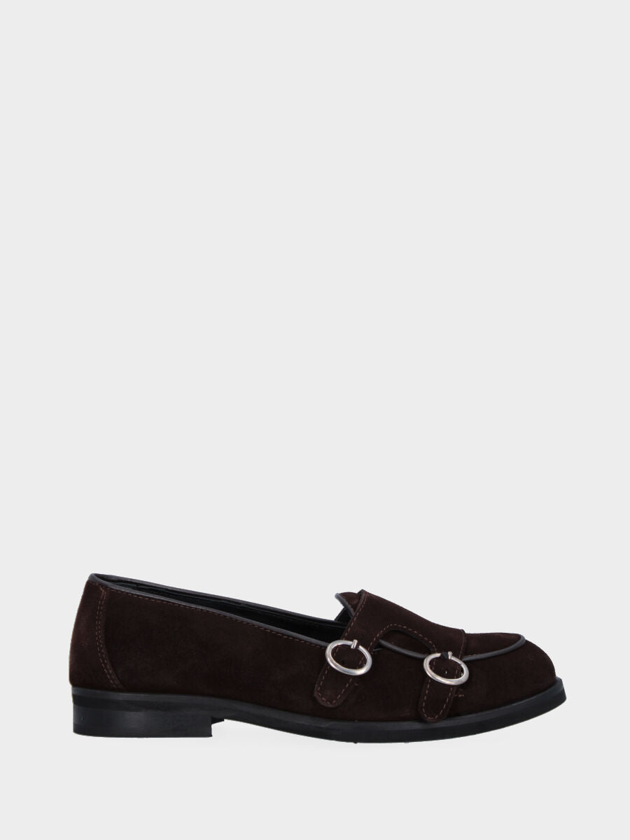 Mocassino marrone in pelle con pattina con doppie fibbie