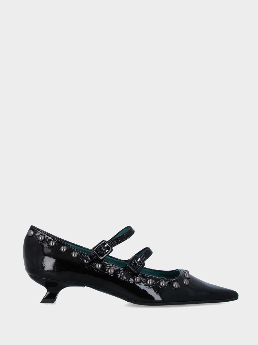 Mary Jane en naplak noir avec talon calice de 30 mm