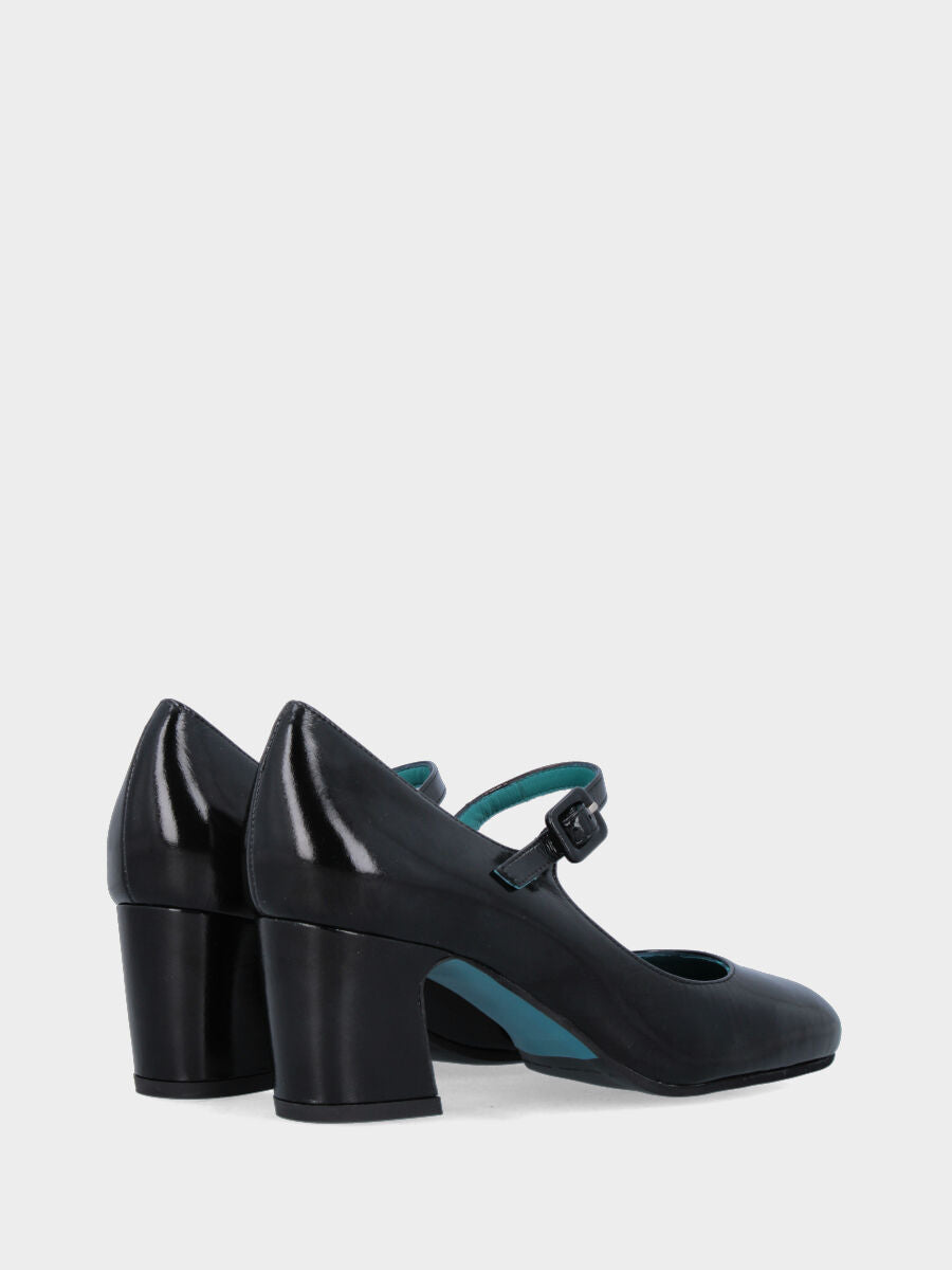 Mary Jane en naplak noir avec talon large en forme de queue