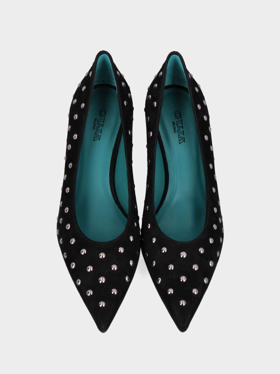 Escarpins en suède noir avec talon en forme de calice et clous
