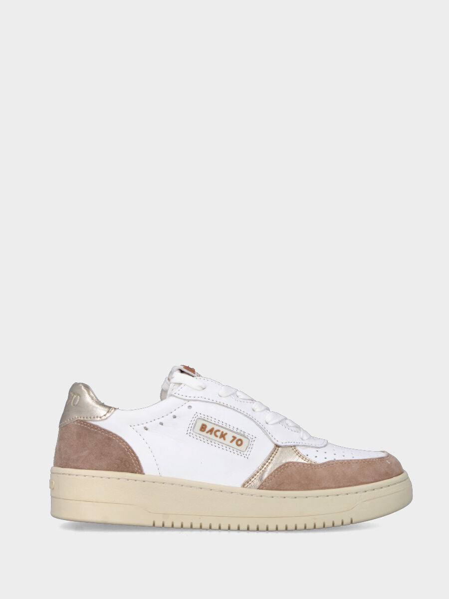 Sneaker in gold laminated calfskin and brown suede with wedge heel