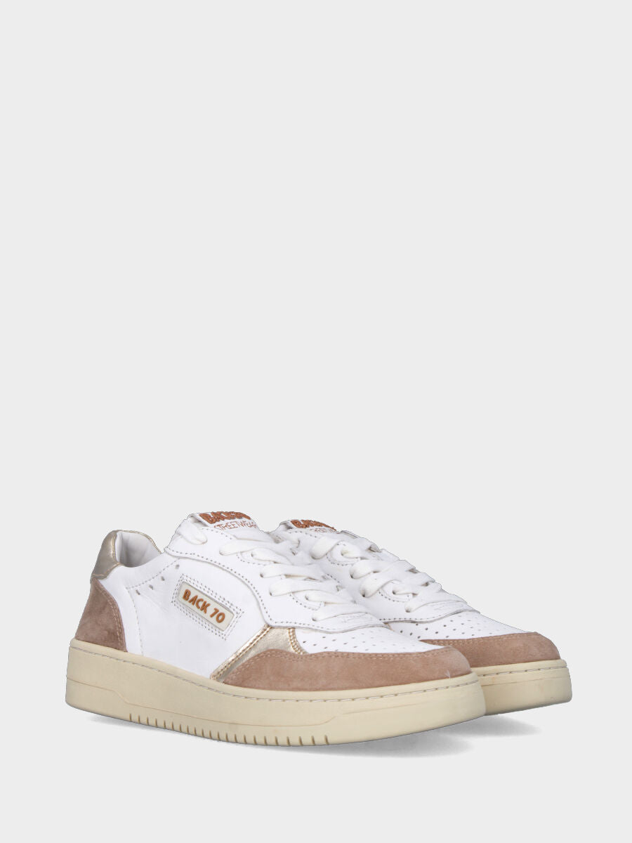 Sneaker in gold laminated calfskin and brown suede with wedge heel